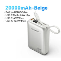 Cargador Portátil 20.000mAh 45W Carga Rápida